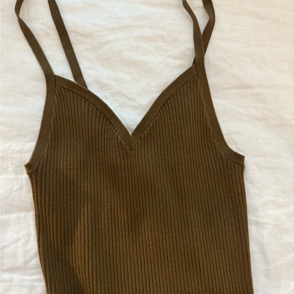 Aritzia Wilfred ribbed midi dress olive greenish brown size 2XS - Picture 3 of 5